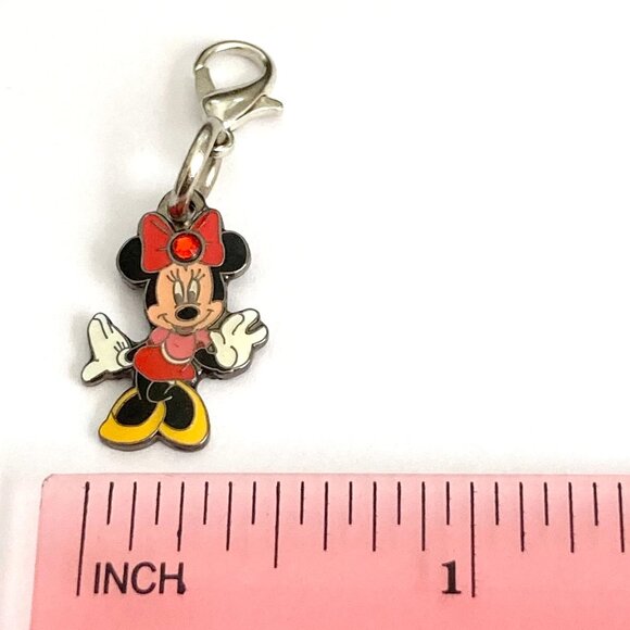 Vintage Disney Minnie Mouse Clip On Charm Zipper Pull Purse EnamelCrystal Signed - Picture 8 of 9